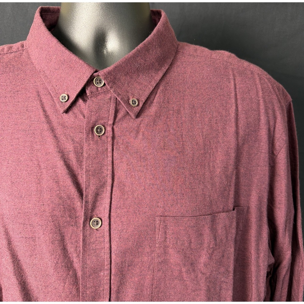 Men's M&S Collection Brushed Cotton Burgundy  Long Sleeve Button Down XXL Shirt